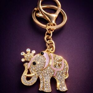 Gold Elephant Keychain/Bag Charm with Crystals